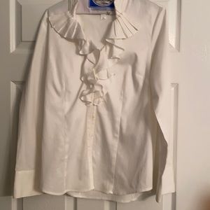 Ruffle long sleeve white blouse. Ann Taylor loft size 10